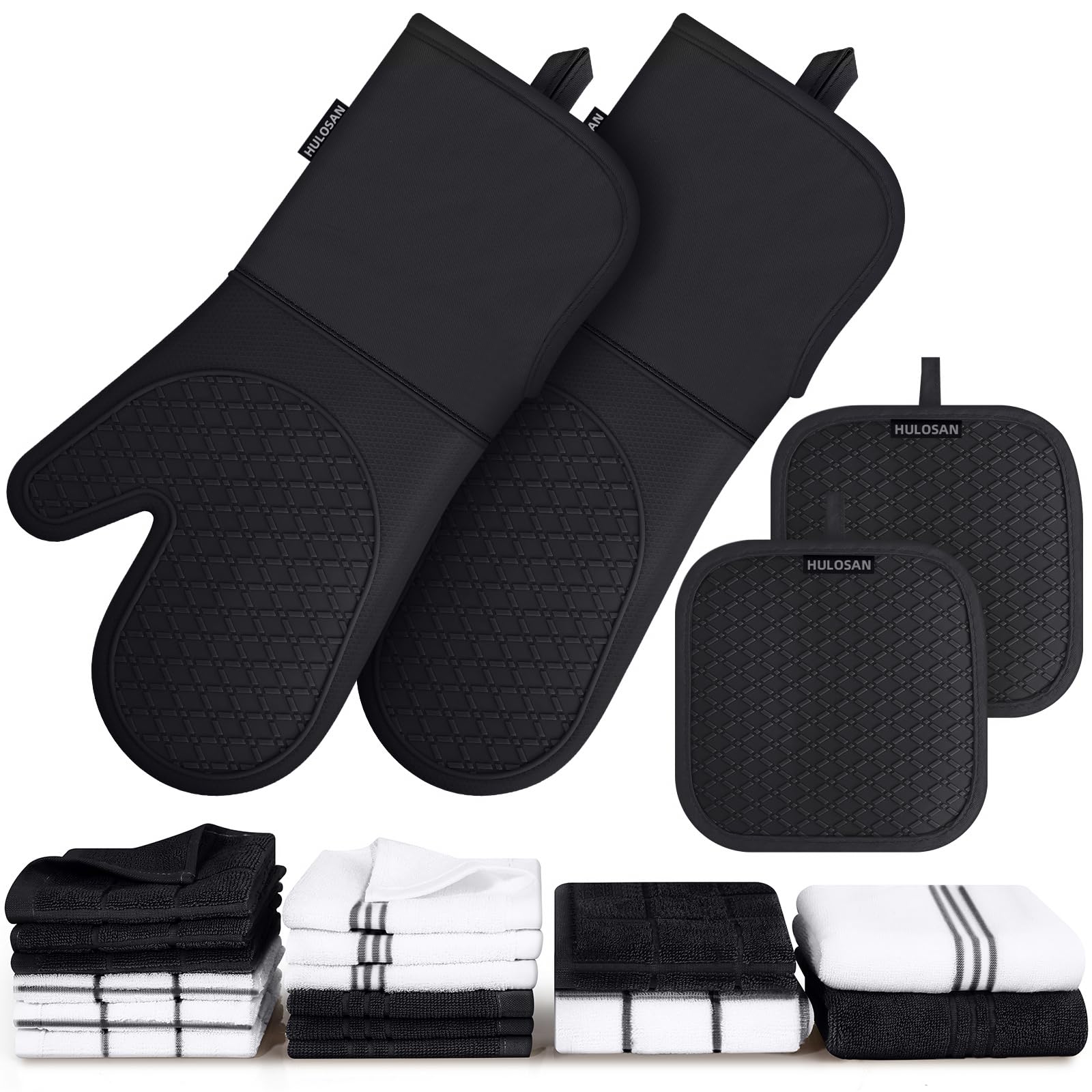 Guantes de silicona HULOSAN con agarre seguro para bandejas calientes.