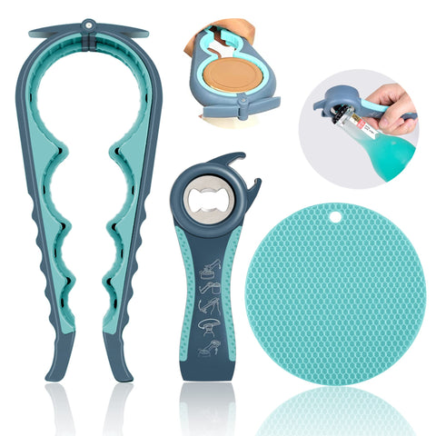 HUMANFUN abrelatas 4 en 1 con mango ergonómico facilita abrir tarros de diferentes tamaños.