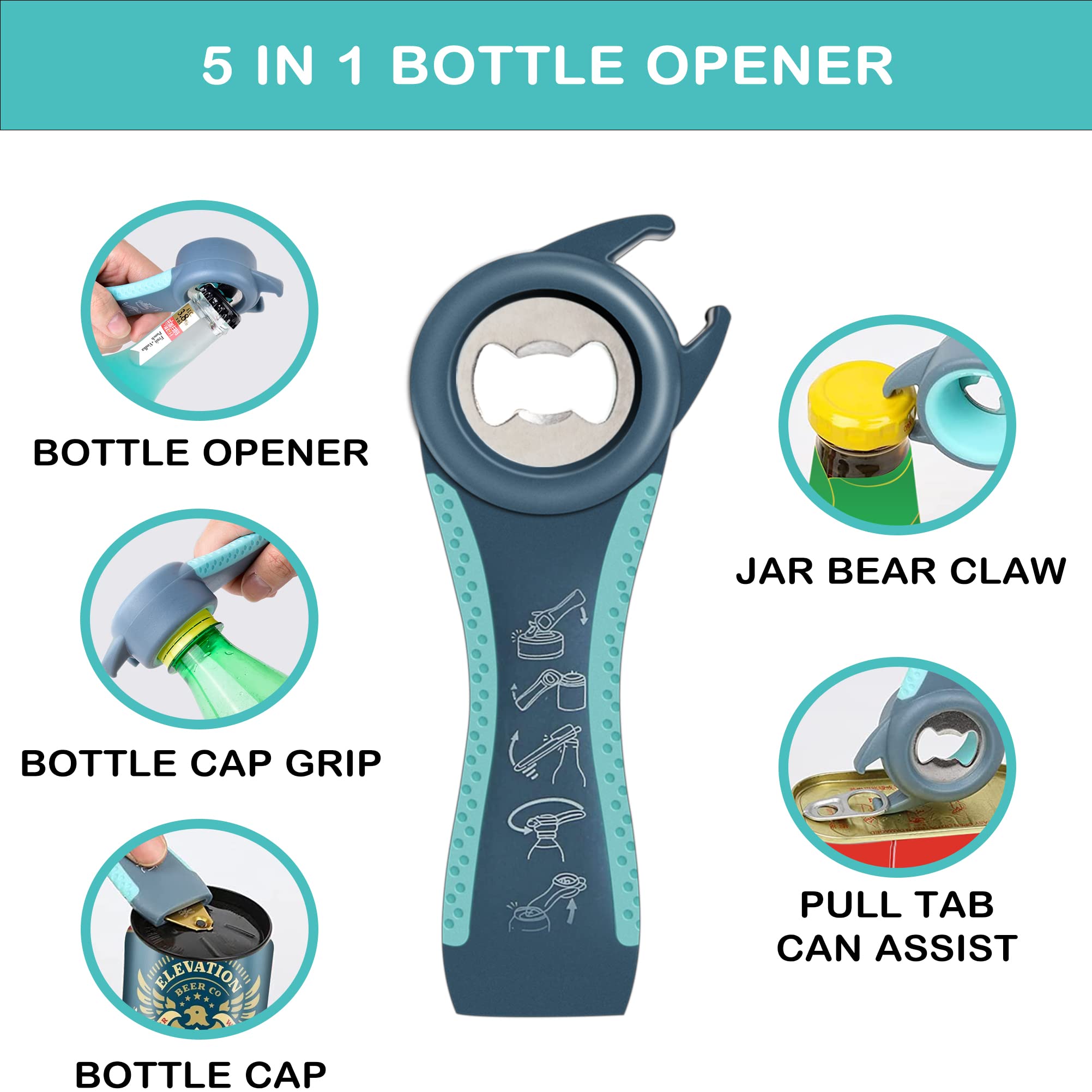 Abridor de botellas 5 en 1 de HUMANFUN para múltiples tamaños.