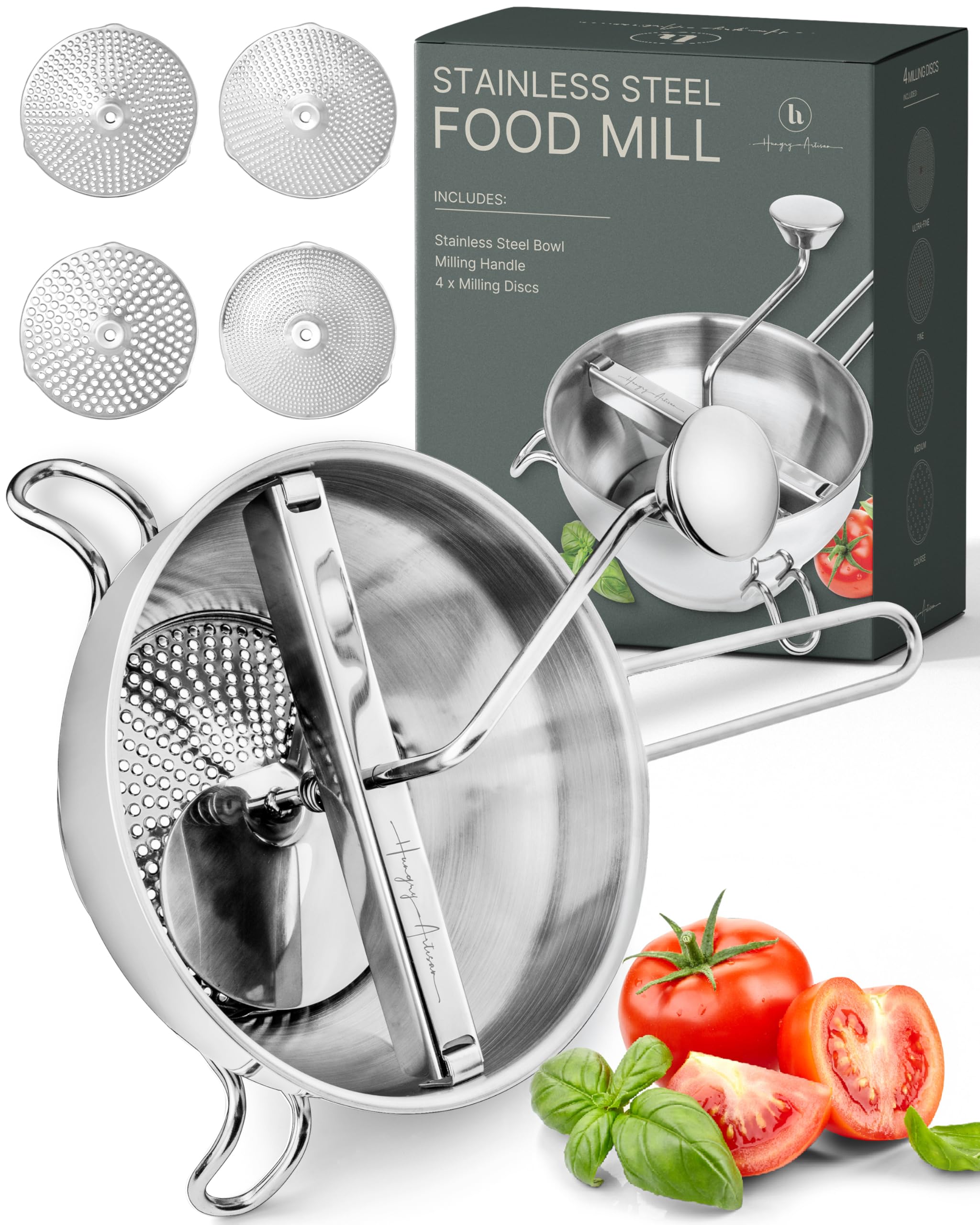 hungry-artisan molino de alimentos con 4 discos intercambiables para texturas precisas