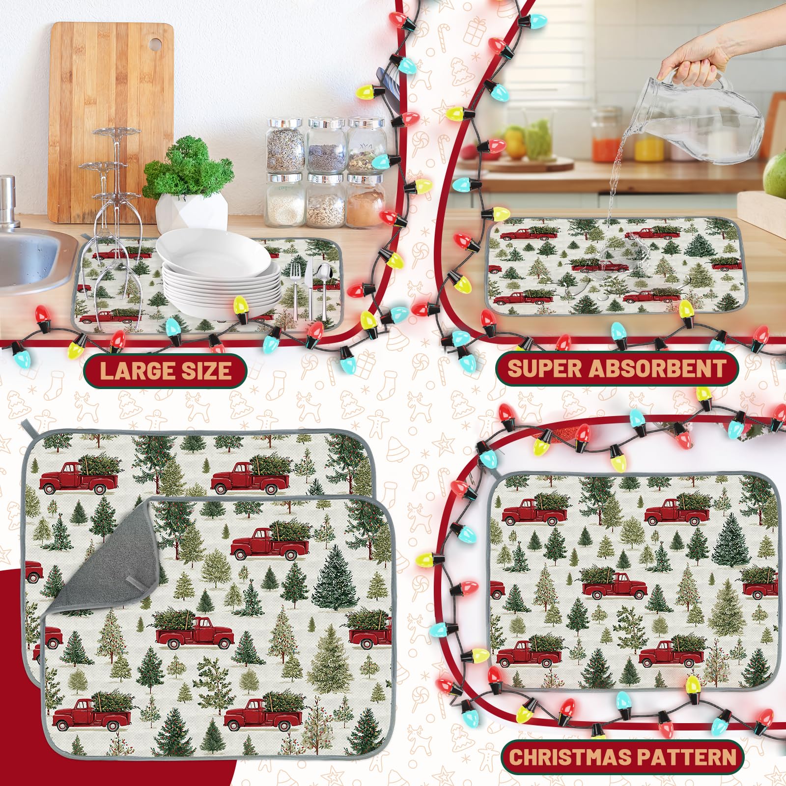 Alfombrilla Hunken con diseño de árbol navideño para secar platos.