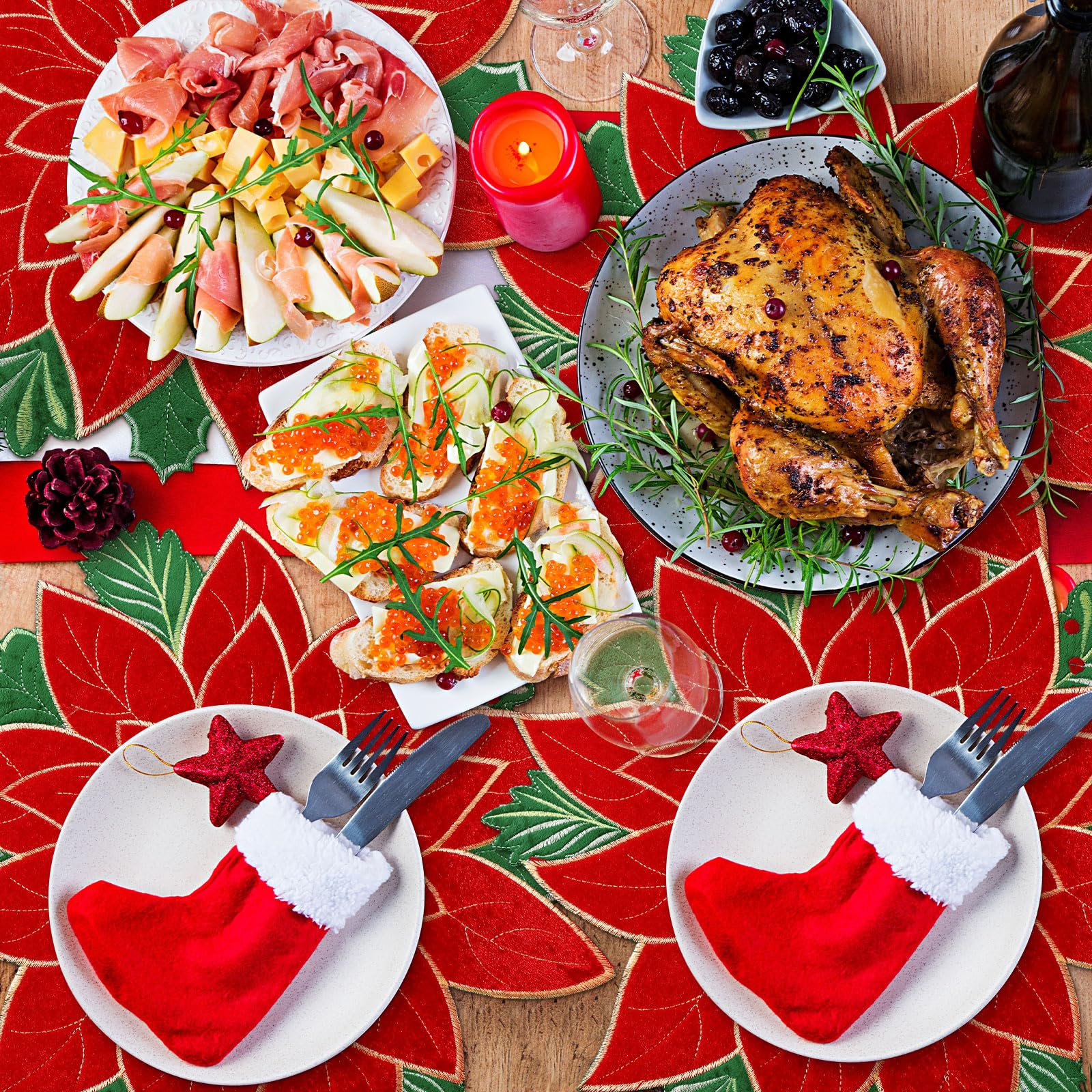Conjunto de 6 manteles decorativos para ocasiones navideñas con bordado HunnmingRe.