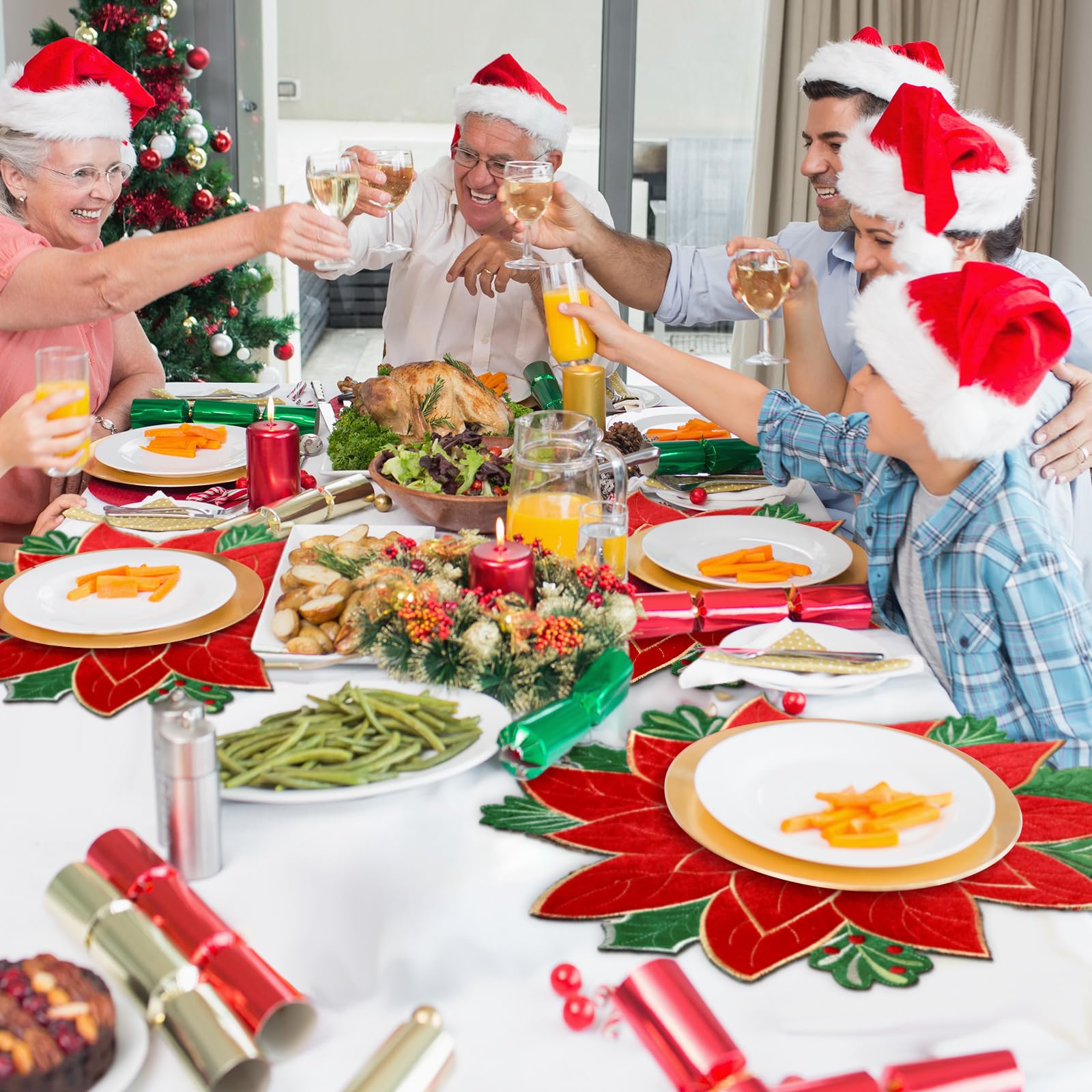 Mantel individual resistente para comidas navideñas con bordado elegante HunnmingRe.