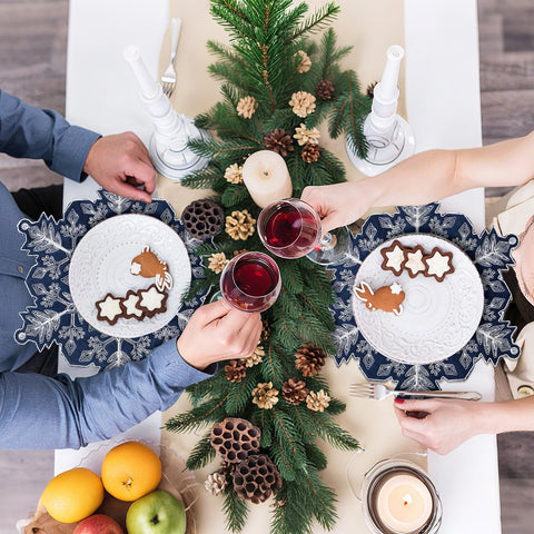 Manteles individuales HunnmingRe para Navidad con copos de nieve bordados