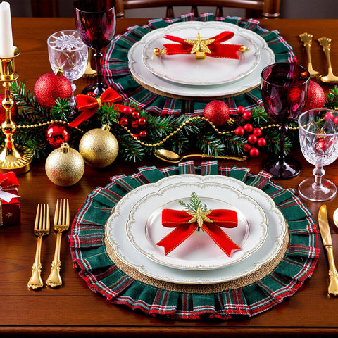 Manteles HunnmingRe con diámetro 40 cm y patrón clásico de Navidad.