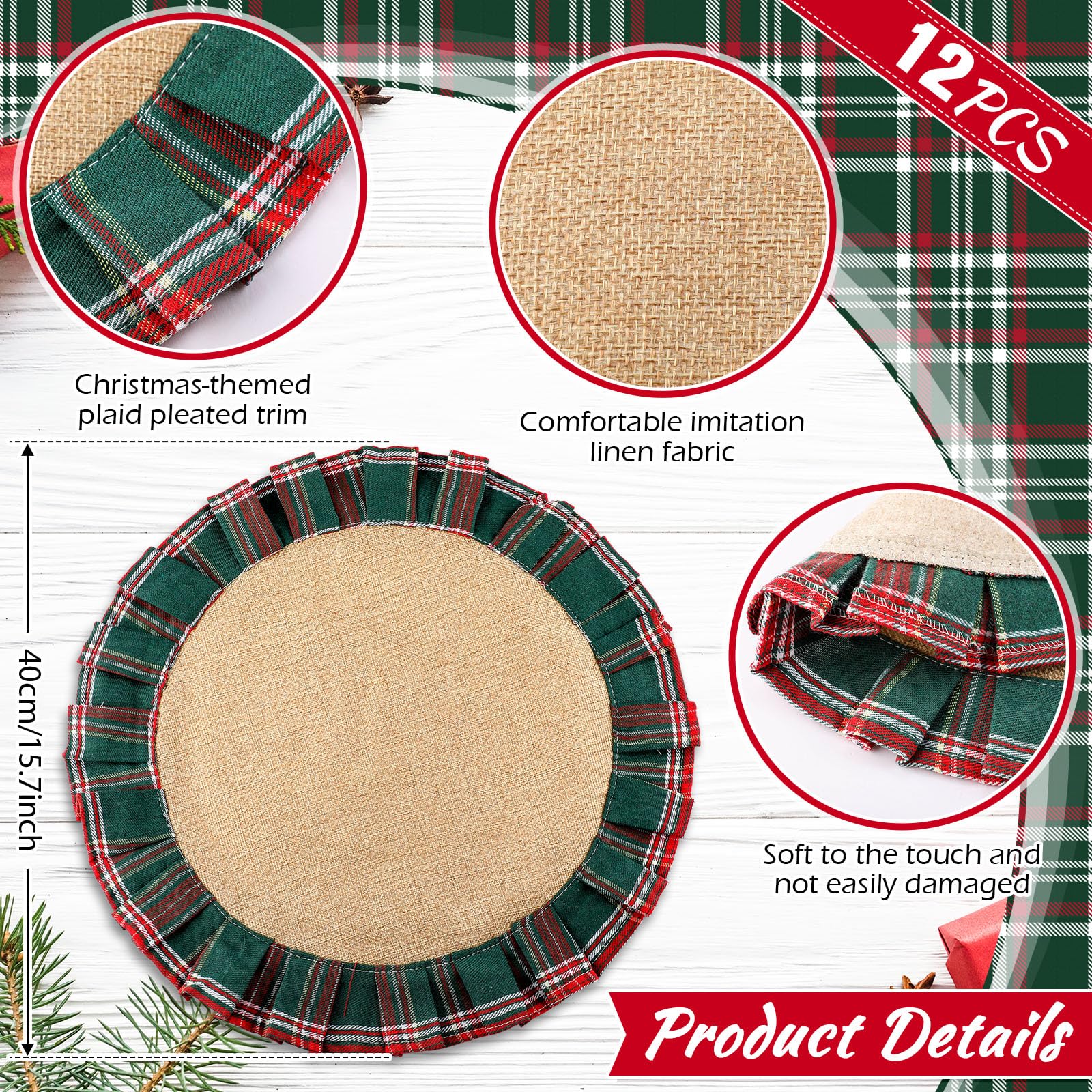 Manteles HunnmingRe con patrón a cuadros rojo-verde para decoración festiva.