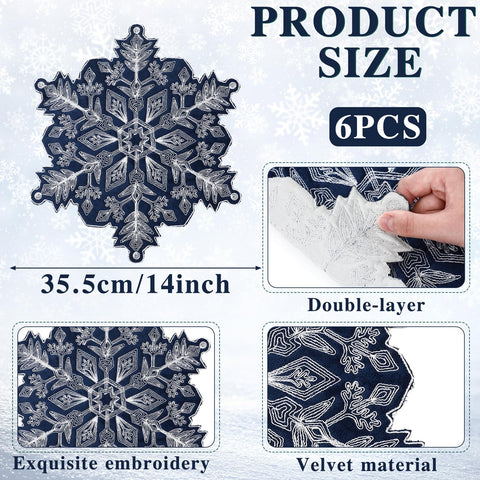 Manteles de Navidad HunnmingRe en azul terciopelo con copos de nieve bordados