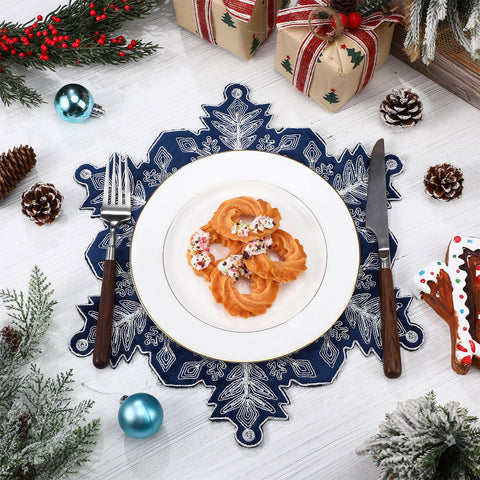 Manteles de terciopelo azul HunnmingRe con bordado navideño para proteger la mesa