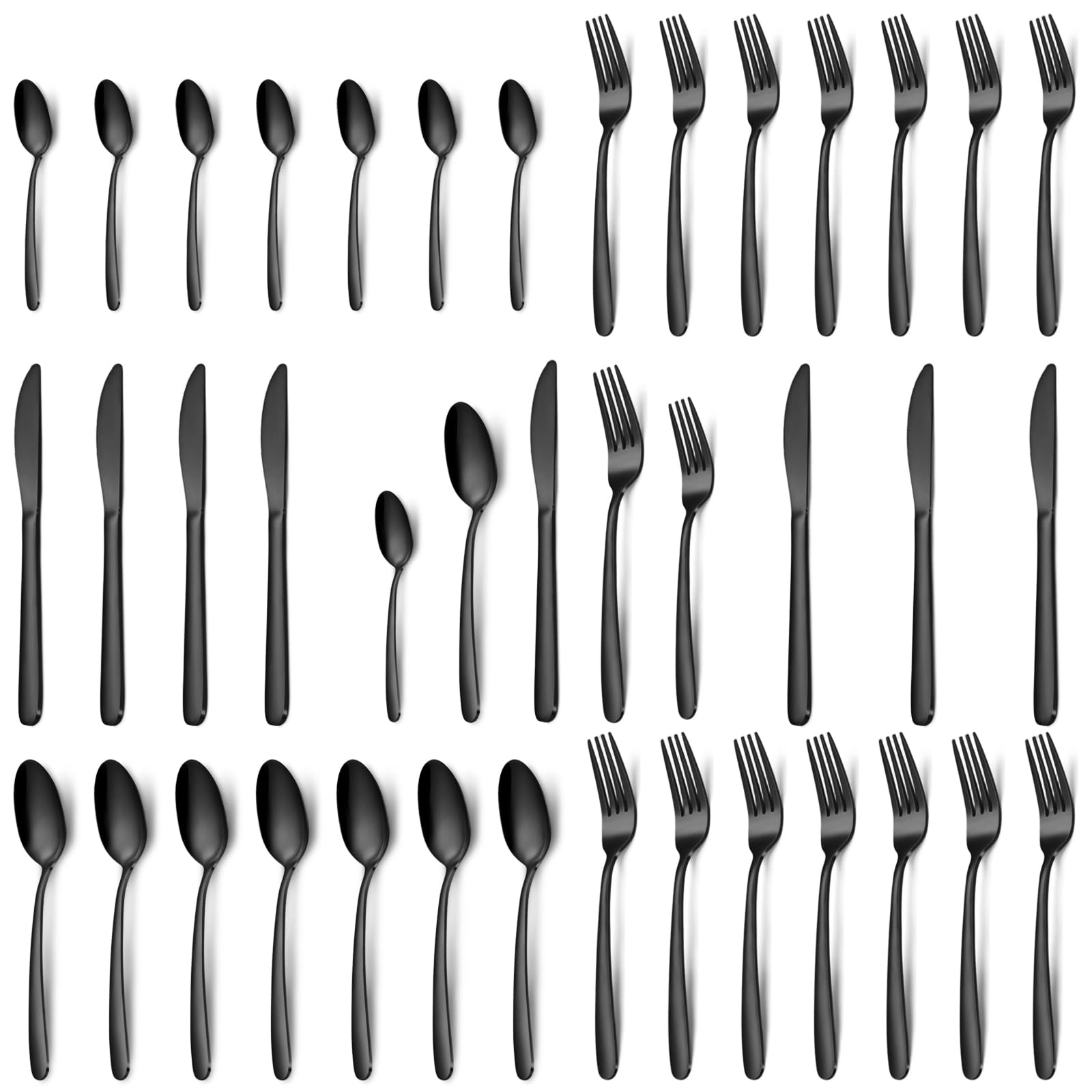Hunnycook juego de cubiertos negro de 40 piezas para 8, ideal para cenas familiares.