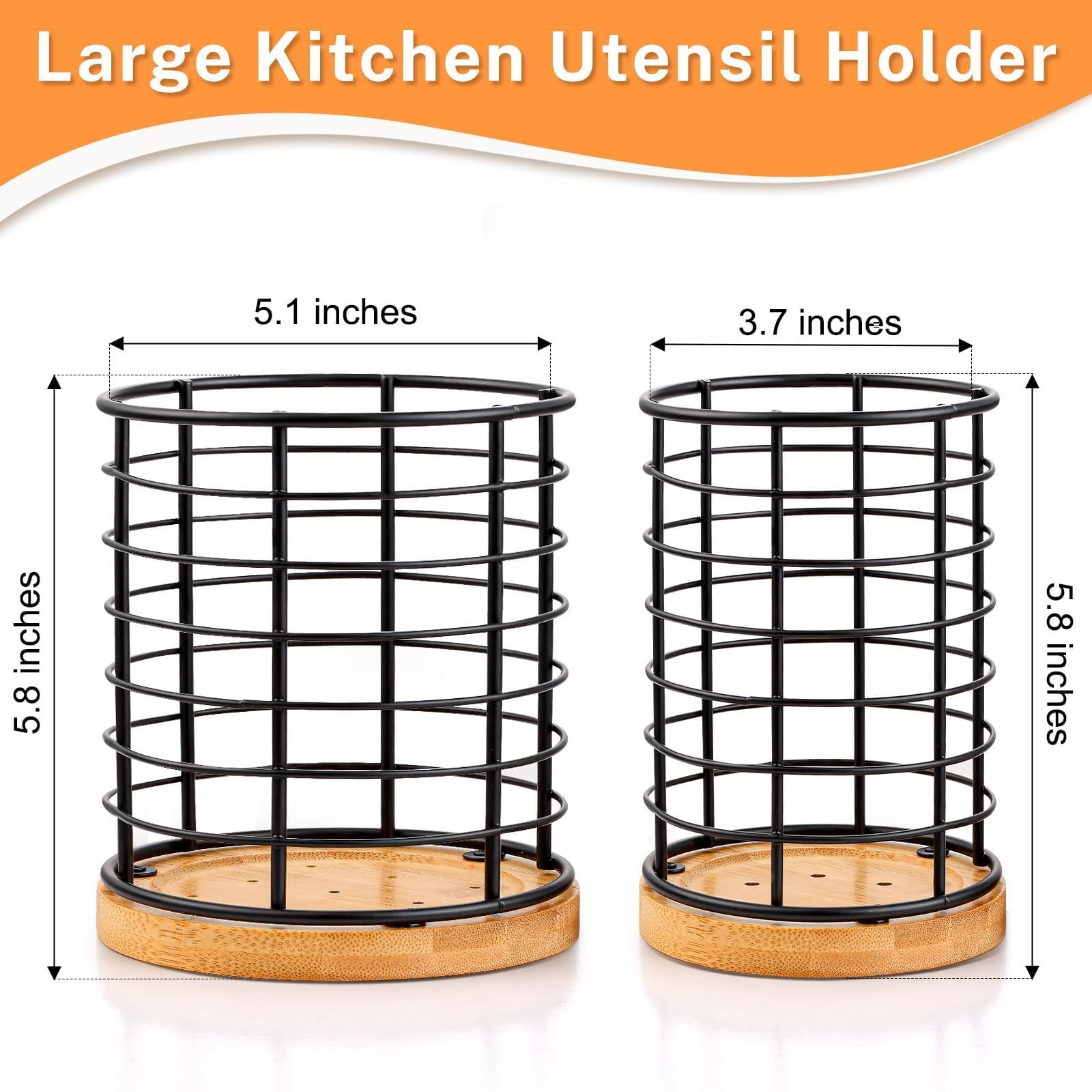 hunnycook porta-utensilios grande 5-1x5-8 pulgadas ideal para espátulas y cucharas