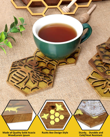 Posavasos de madera acacia con resina amarilla, estilo único para bebidas