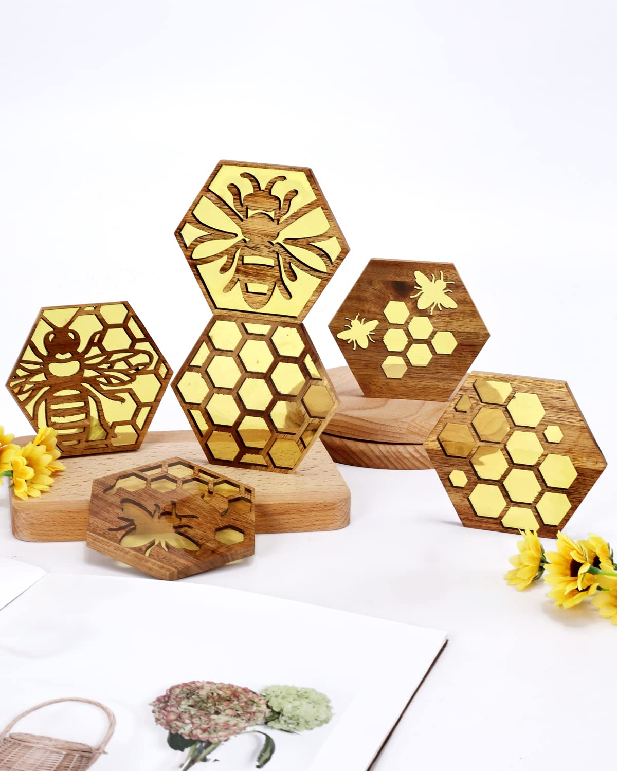 Huray Rayho posavasos con miel y colmena hexagonal para proteger la superficie