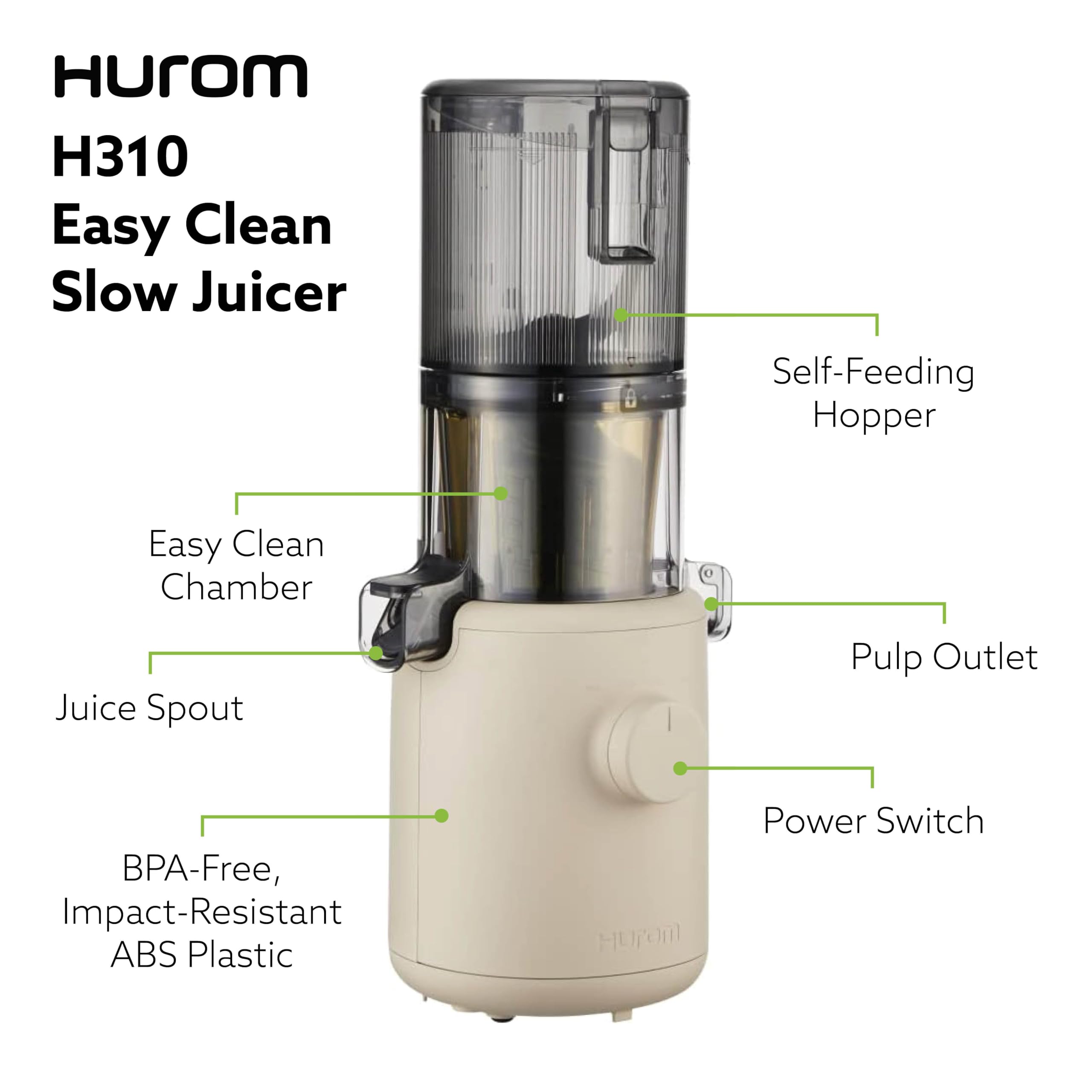 Hurom H310A piezas desmontadas para limpieza rápida y mantenimiento sencillo