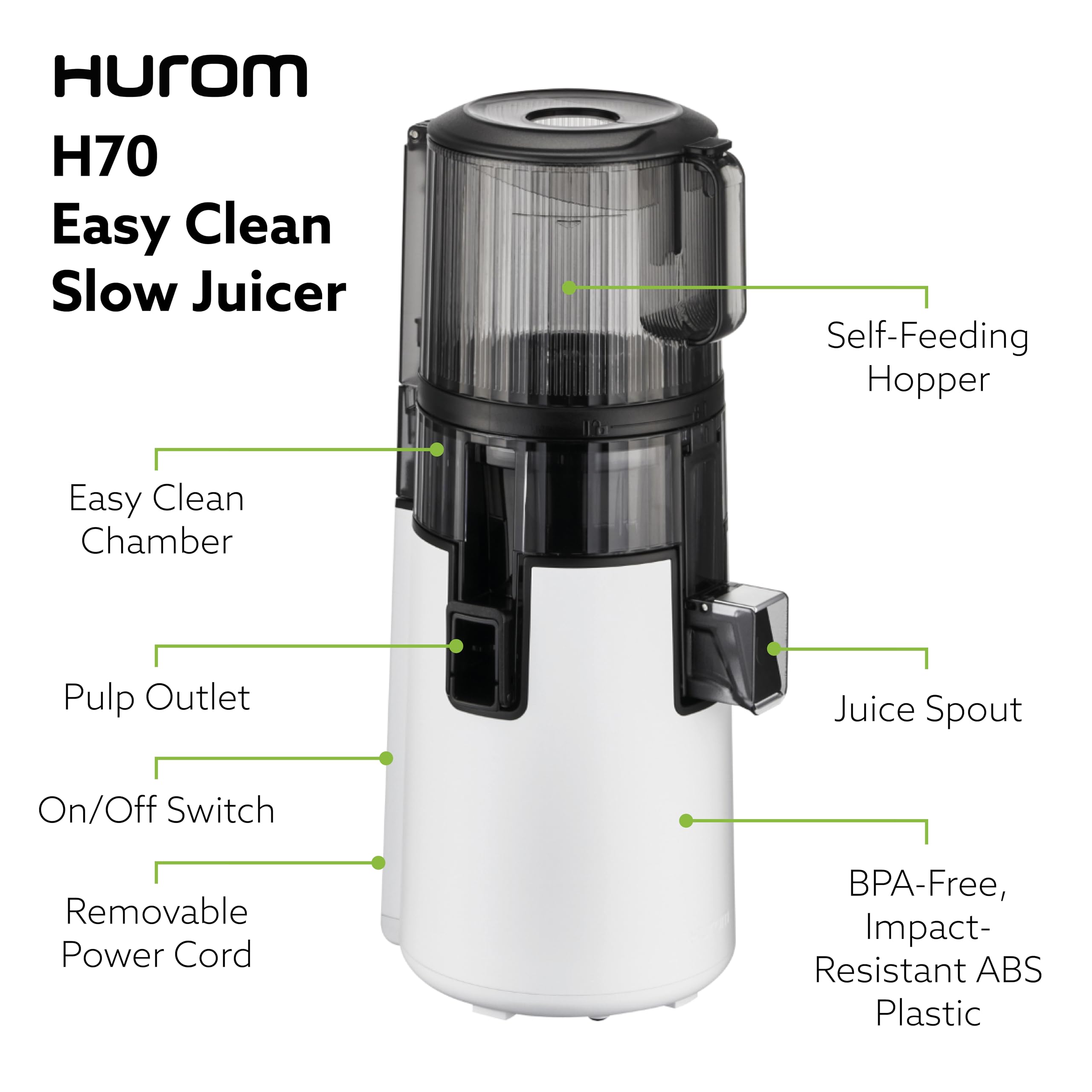 Hurom H70 jugo de textura suave en vaso que resalta jugosidad uniforme