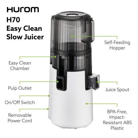 Hurom H70 jugo de textura suave en vaso que resalta jugosidad uniforme