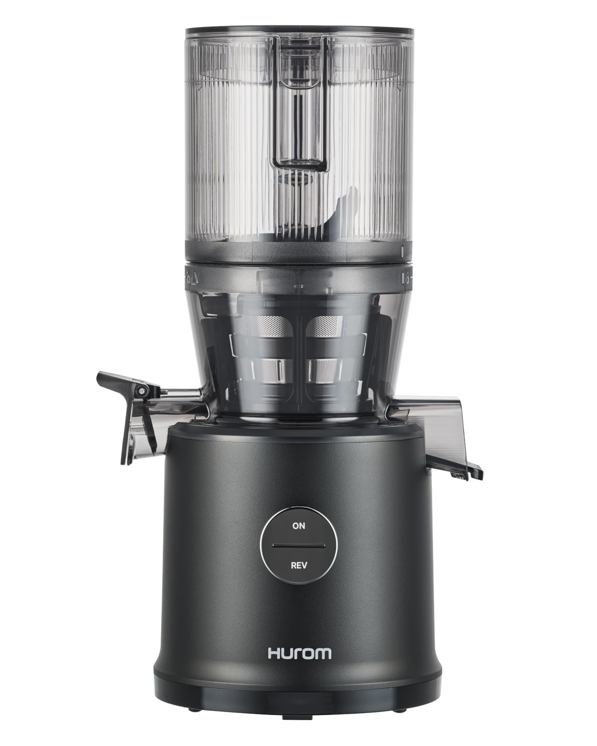 Hurom H80 vista frontal mostrando la tolva grande y beneficio de alimentación fácil