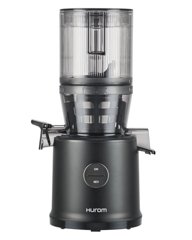 Hurom H80 vista frontal mostrando la tolva grande y beneficio de alimentación fácil