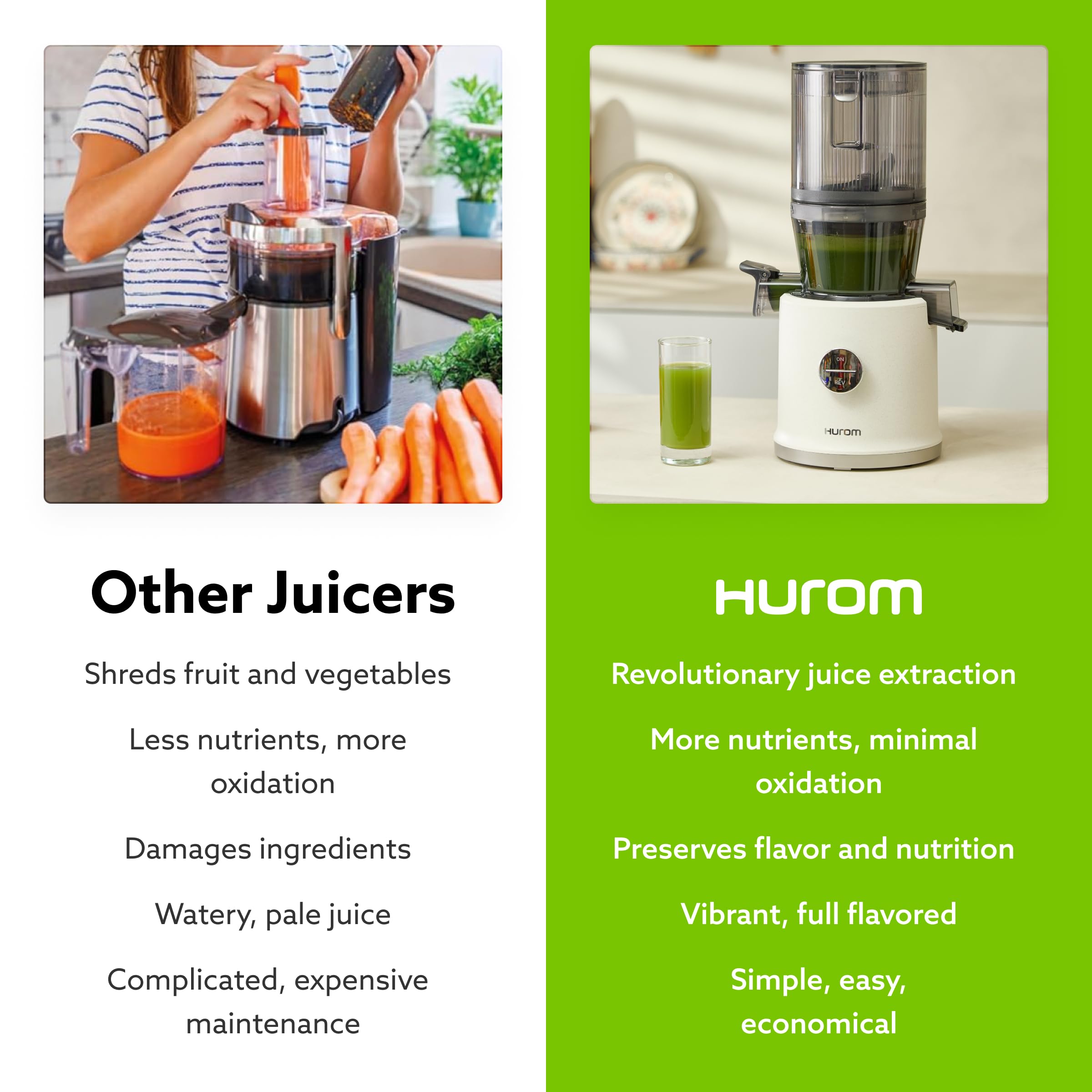 Hurom H80 en cocina en uso silencioso para no molestar en la casa