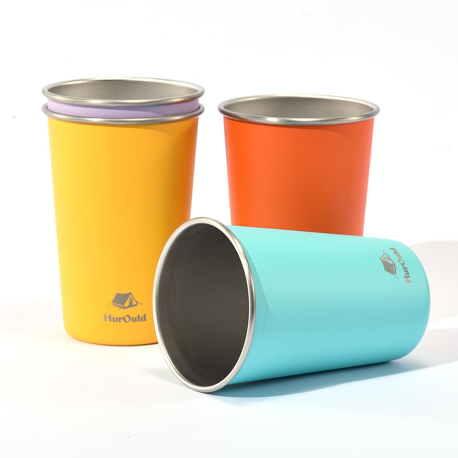 Vasos HurOutd de acero inoxidable, colores vibrantes, ideales para camping y bebidas sin sabor metálico.