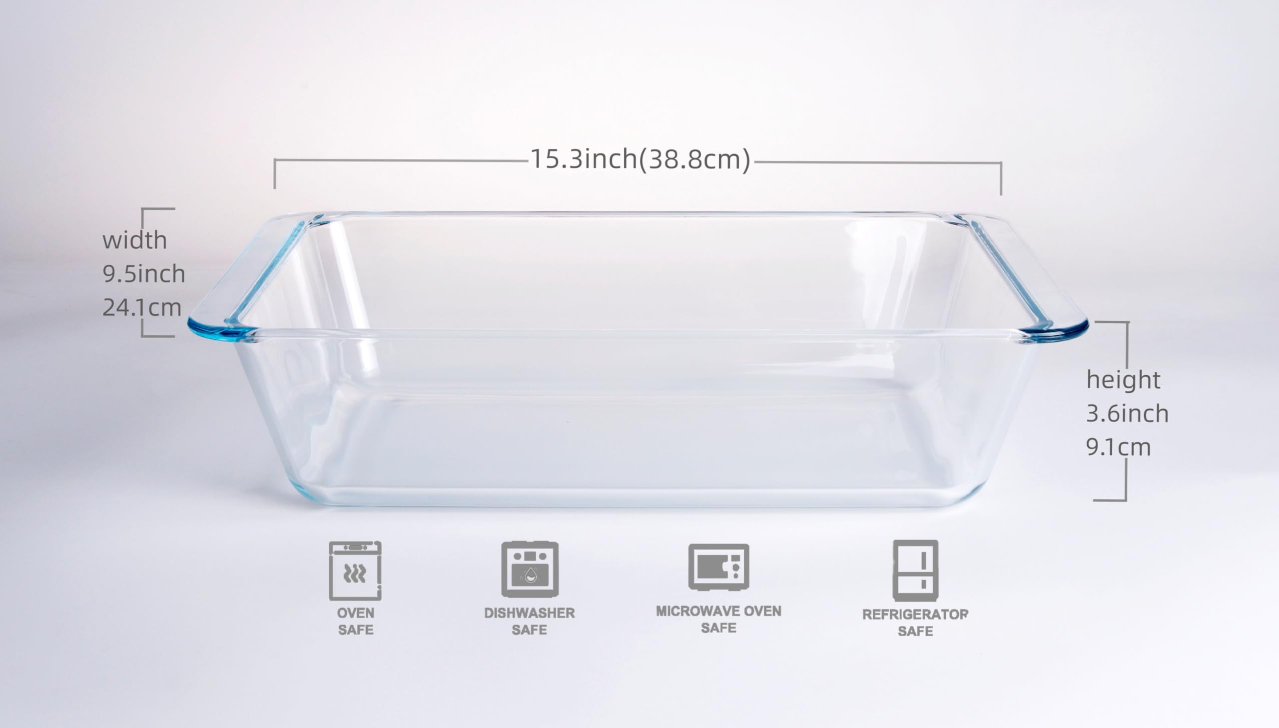 Bandeja rectangular de vidrio templado HUSANMP para hornear y resistir cambios de temperatura.