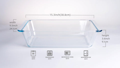 Bandeja rectangular de vidrio templado HUSANMP para hornear y resistir cambios de temperatura.