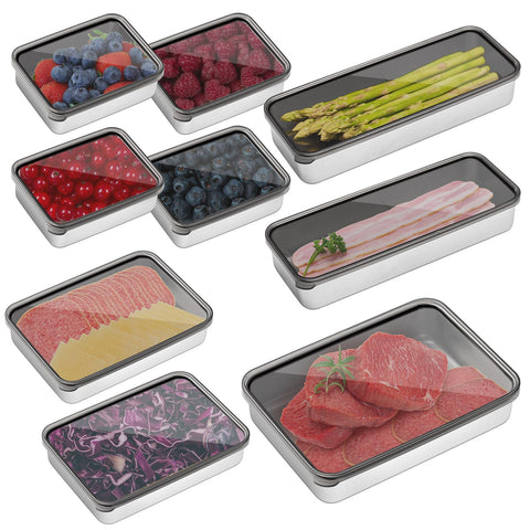 Hushee: contenedores de acero inoxidable para refrigerador con tapas que mantienen la frescura.
