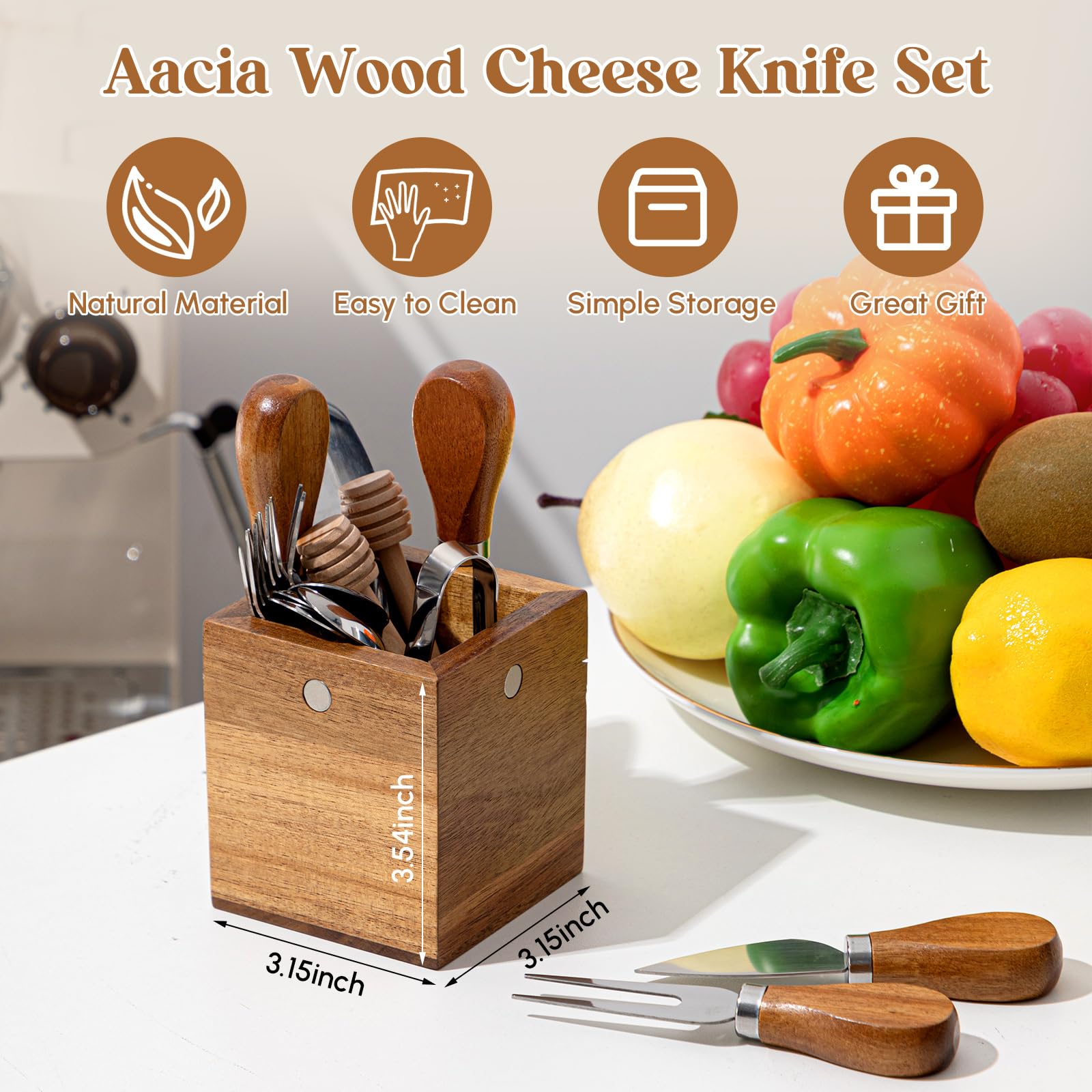 Hushee cuchillos para queso con mangos de madera, fáciles de agarrar.