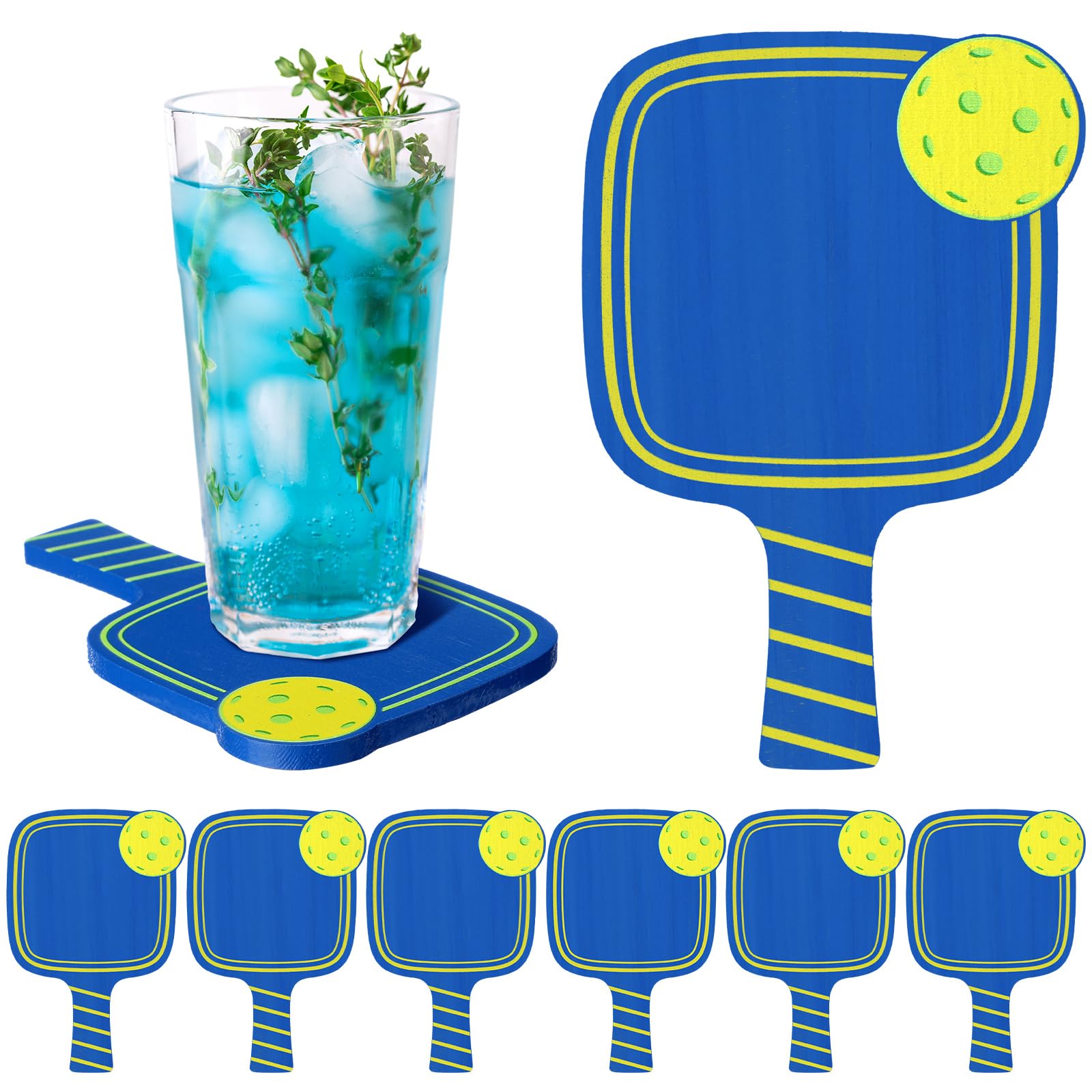 Hushee Dinkball posavasos de madera con asa azul protegen superficies del calor con estilo.