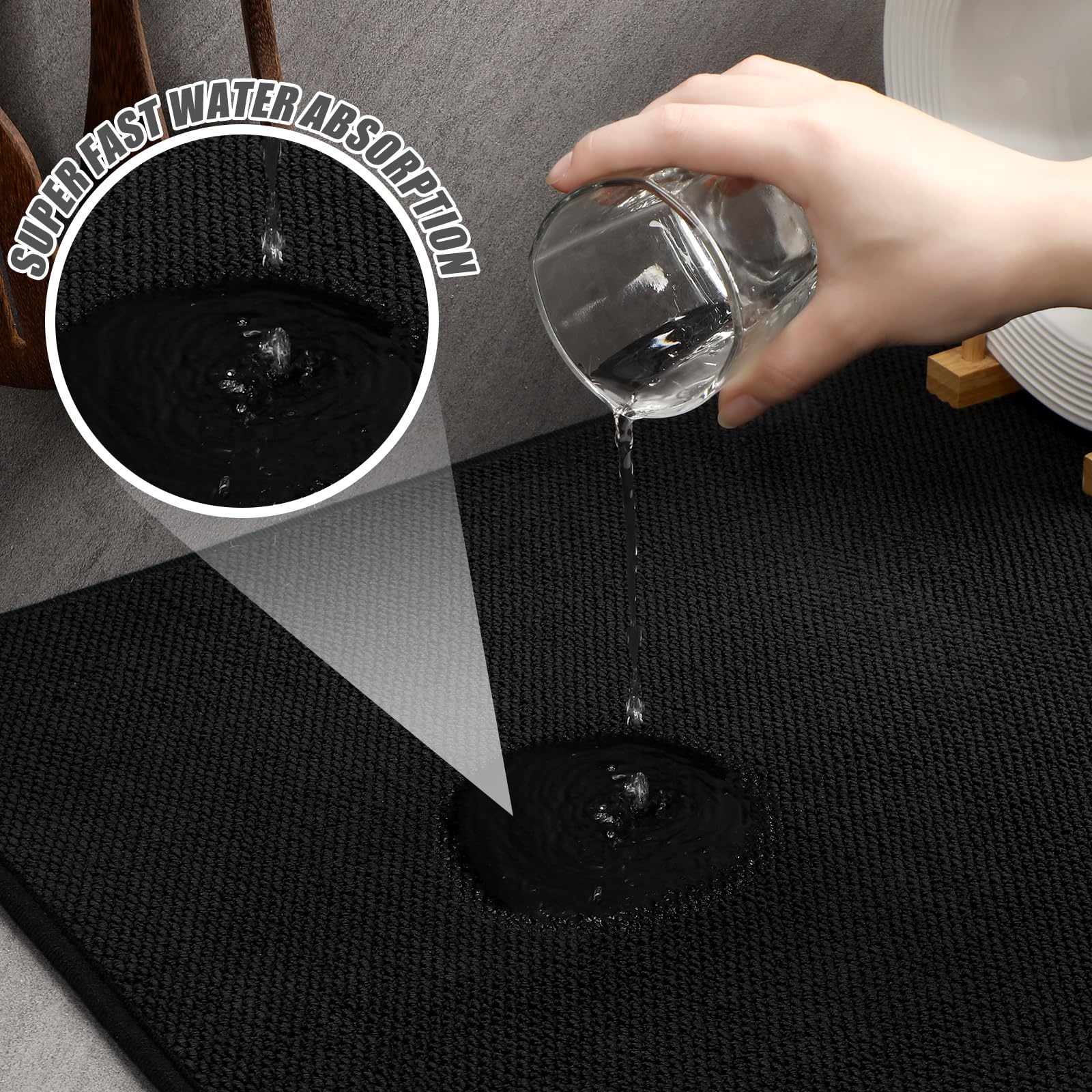 Hushee alfombrillas drenaje para ollas y sartenes, secado eficiente en la cocina.