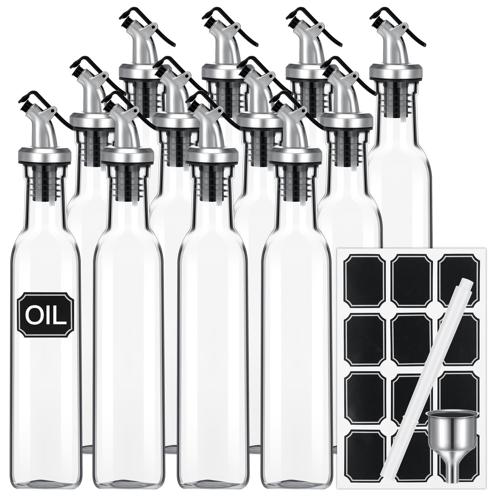 Hushee: juego de botellas de vidrio para aceite de oliva con pico para vertido controlado