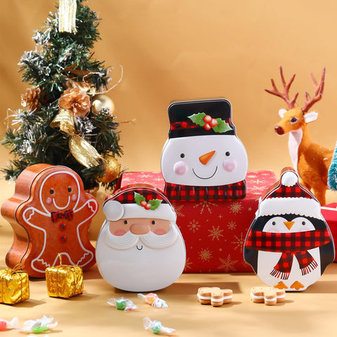 Lata Hushee con diseño de cuadros plaid para almacenamiento navideño.