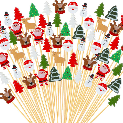 Pinchos Hushee con diseño de árbol navideño para decorar aperitivos.