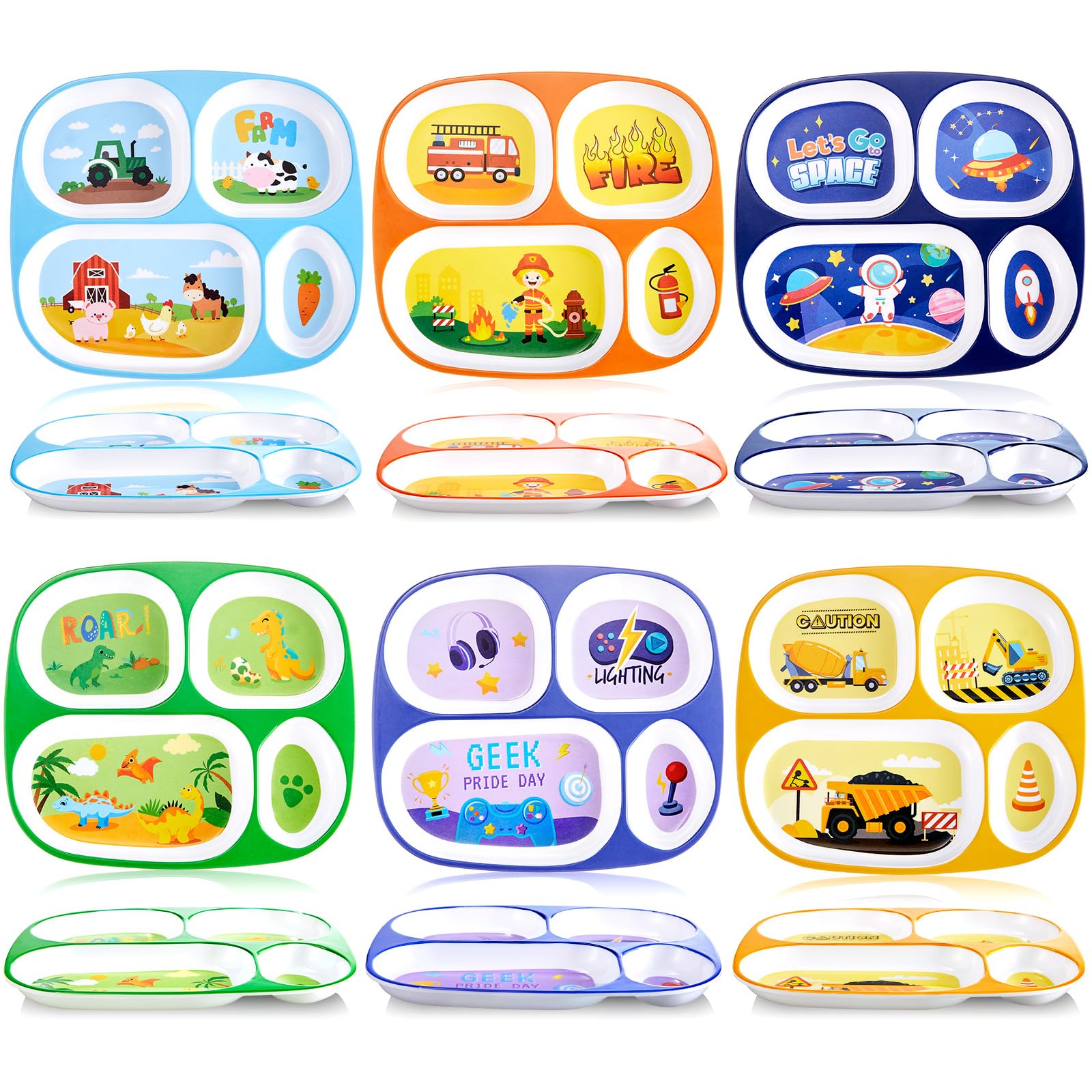 Plato Hushee dividido con tema dinosaurio, ideal para comidas equilibradas en familia.