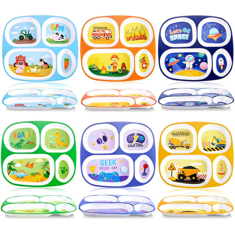 Plato Hushee dividido con tema dinosaurio, ideal para comidas equilibradas en familia.