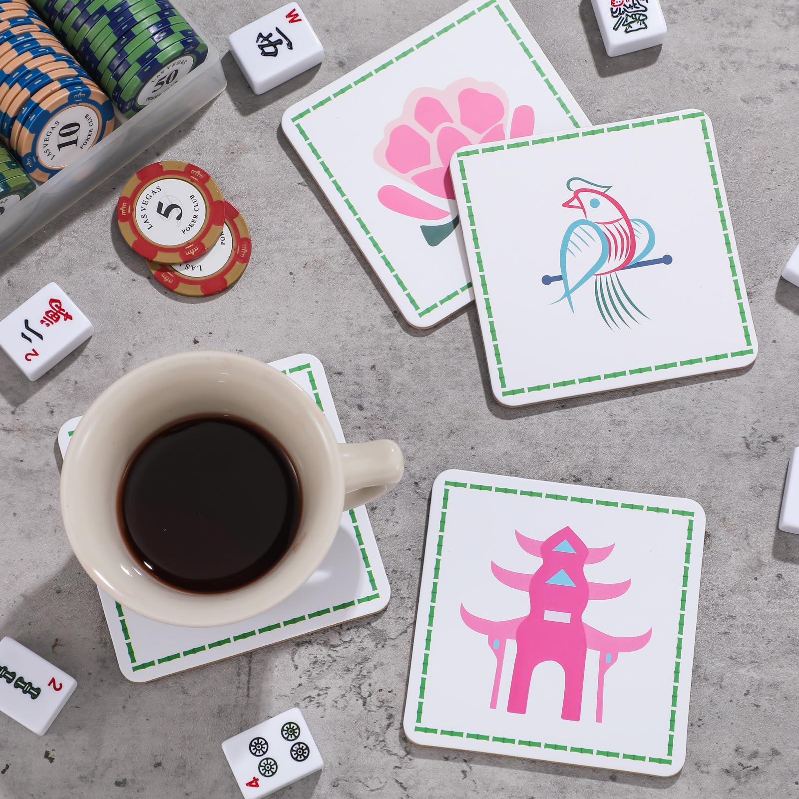 Hushee posavasos Mahjong bordado detallado destaca el diseño artesanal