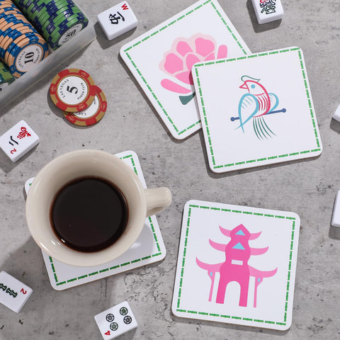 Hushee posavasos Mahjong bordado detallado destaca el diseño artesanal