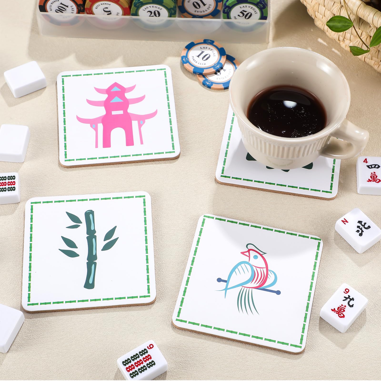 Hushee posavasos Mahjong madera textura aporta calidez y durabilidad