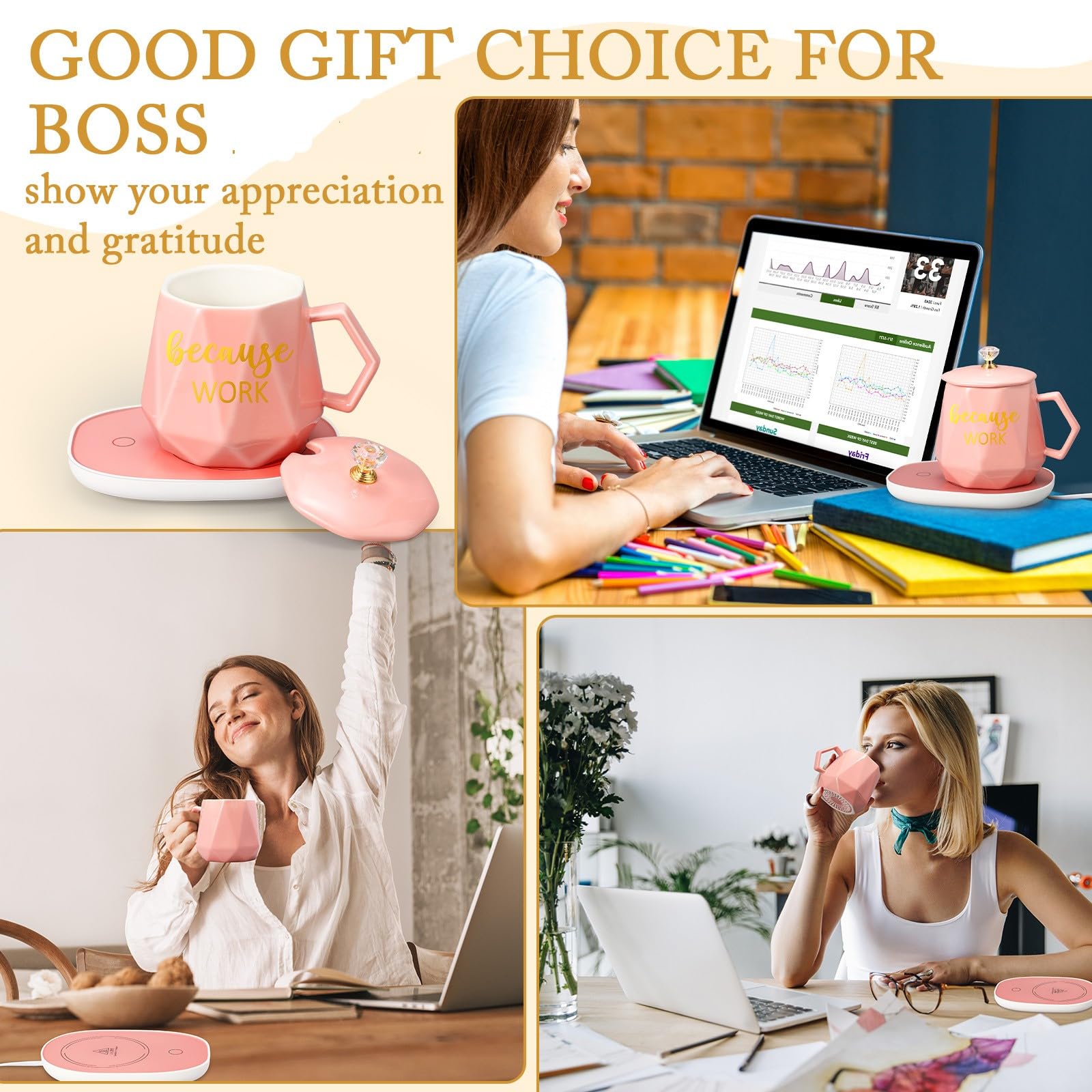 Regalo Hushee para líder femenina con taza dorada