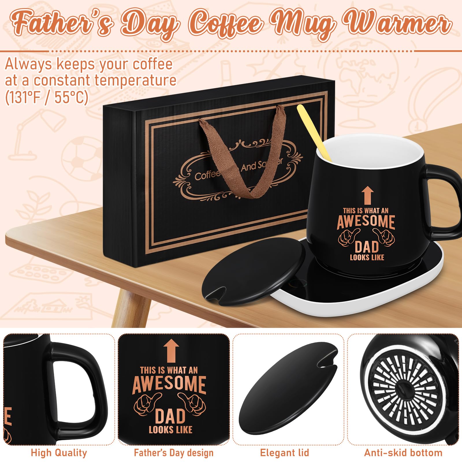 Taza negra de cerámica Hushee con impresión dorada, regalo elegante