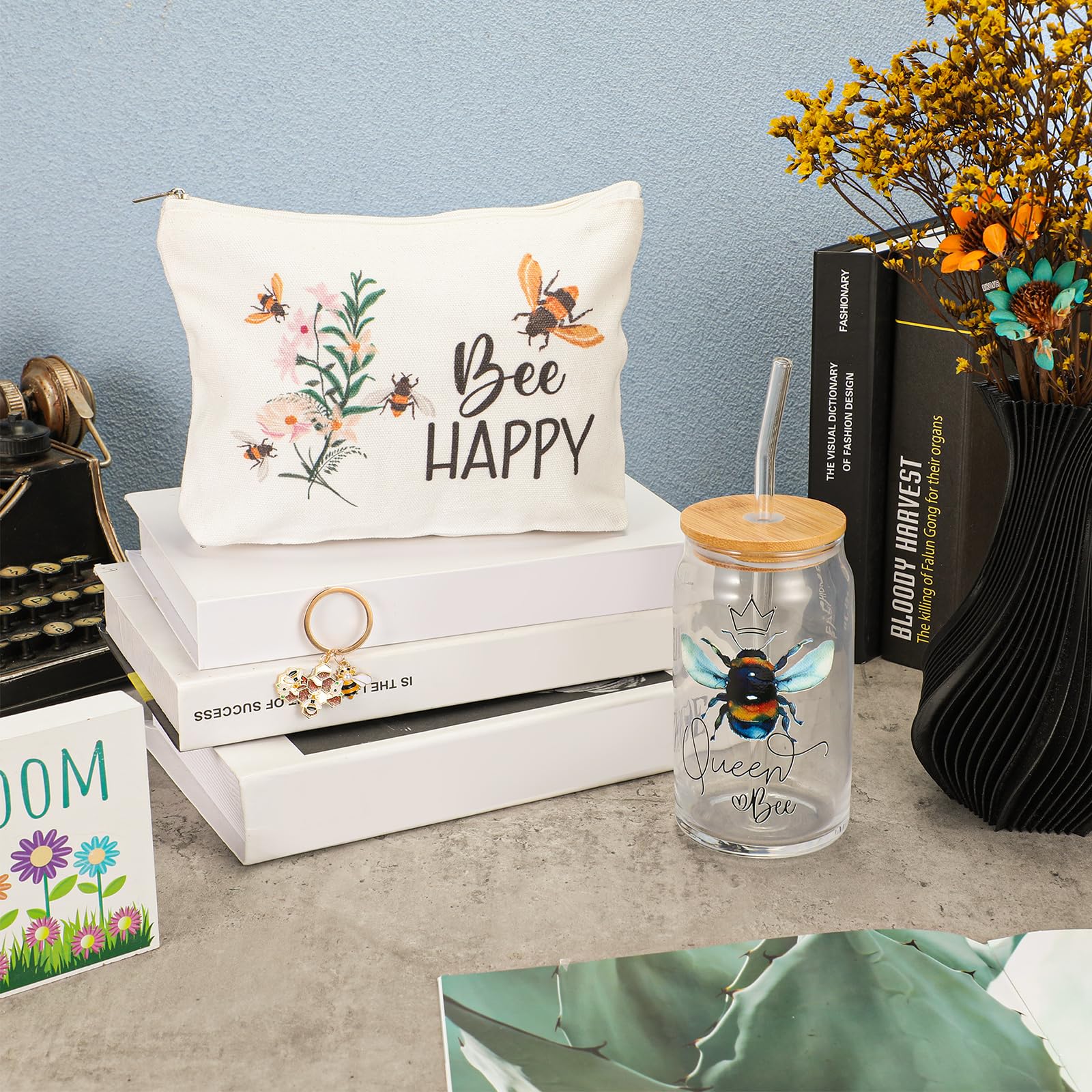 Hushee taza vidrio 16 onzas abeja, perfecta para bebidas diarias.