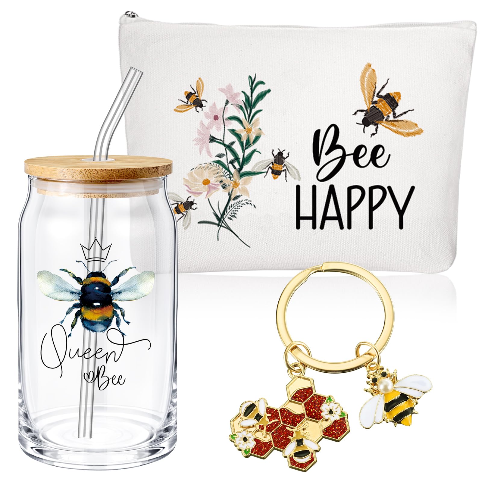 Hushee taza de vidrio con tapa abeja, ideal para bebidas frías o calientes.