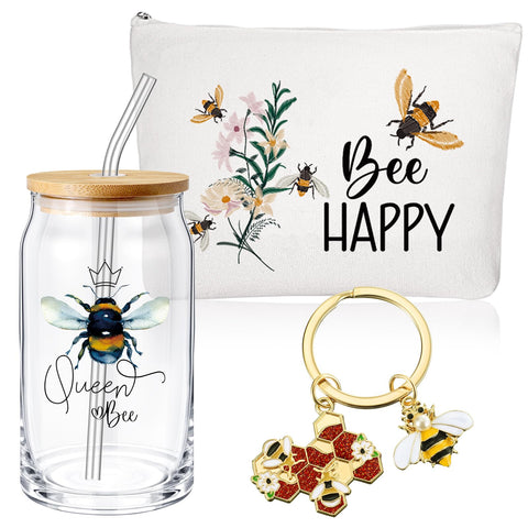 Hushee taza de vidrio con tapa abeja, ideal para bebidas frías o calientes.
