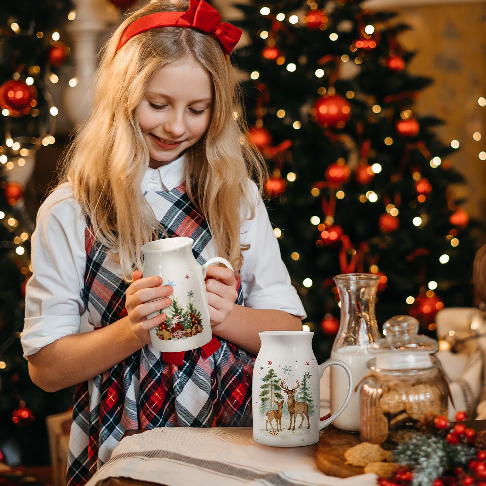 Tazas Hushee con diseño acuarela camión navideño para la mesa