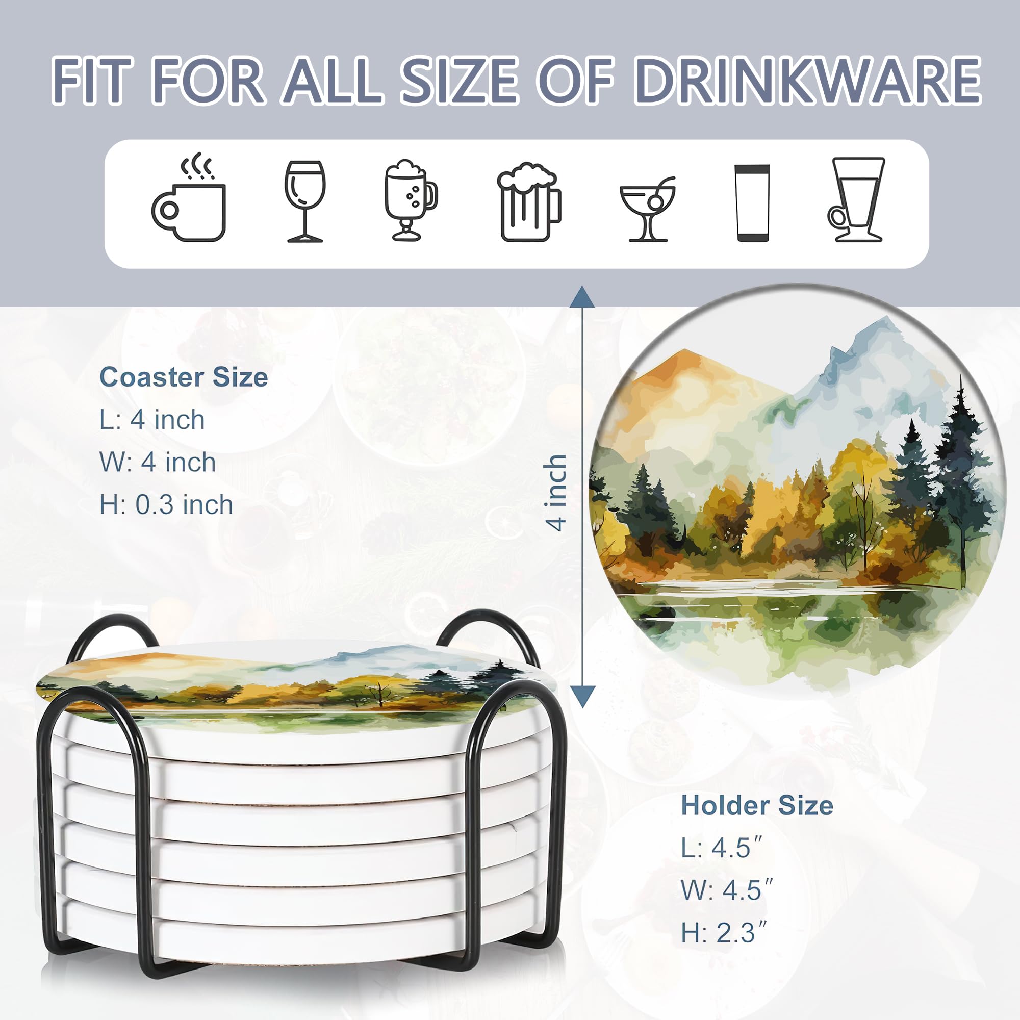 HUSITI posavasos cerámicos, diámetro cuatro pulgadas, se adaptan a la mayoría de vasos