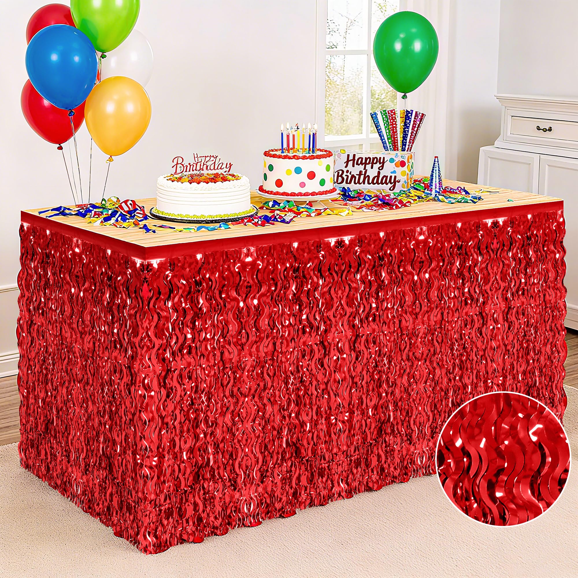 Huskein falda de mesa dos piezas rojo metalizado con brillo para decoración de fiesta