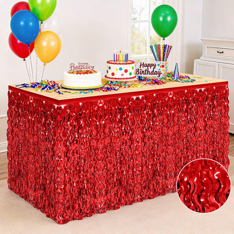 Huskein falda de mesa dos piezas rojo metalizado con brillo para decoración de fiesta