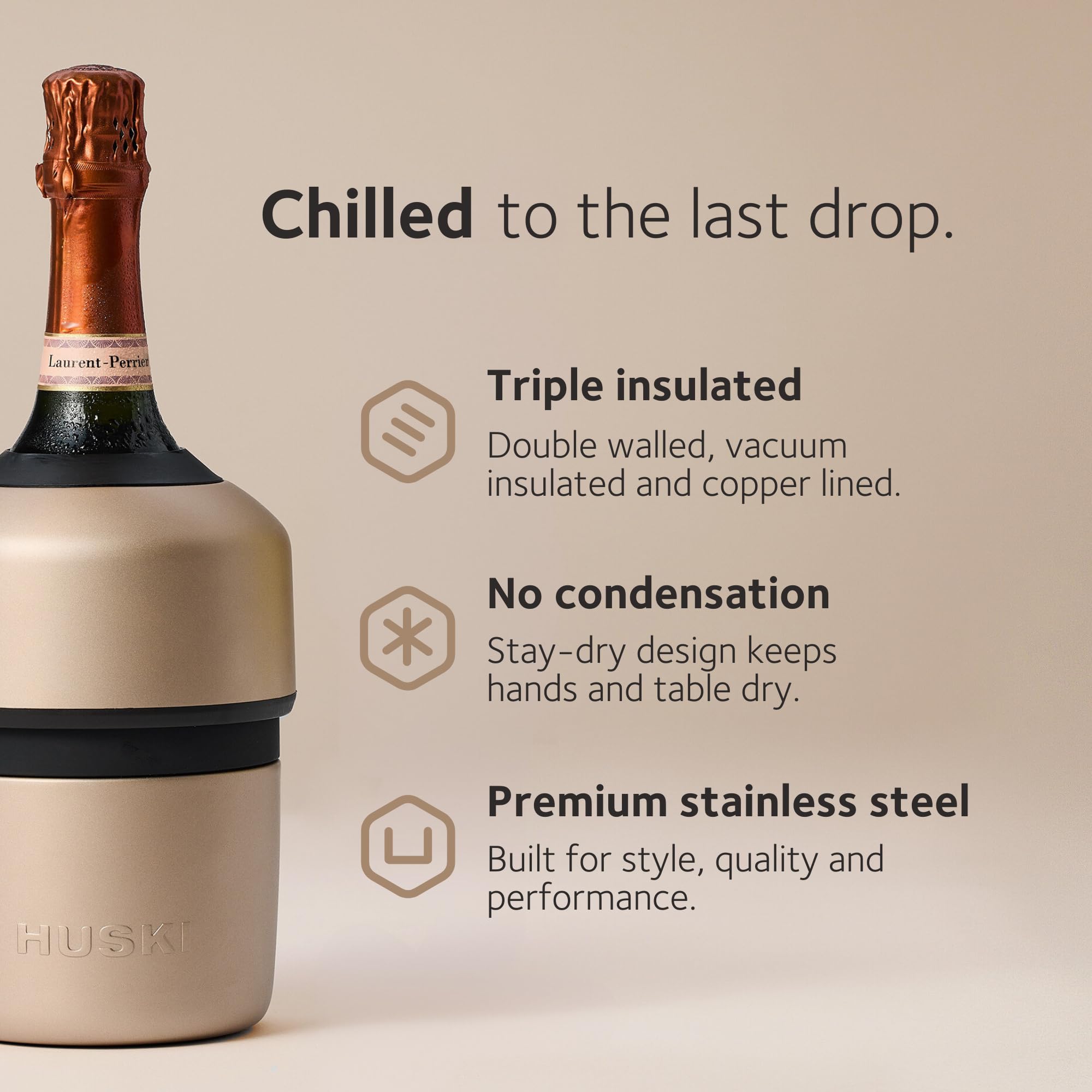 Se adapta a botellas de 750 ml, incluido champán y espumosos.