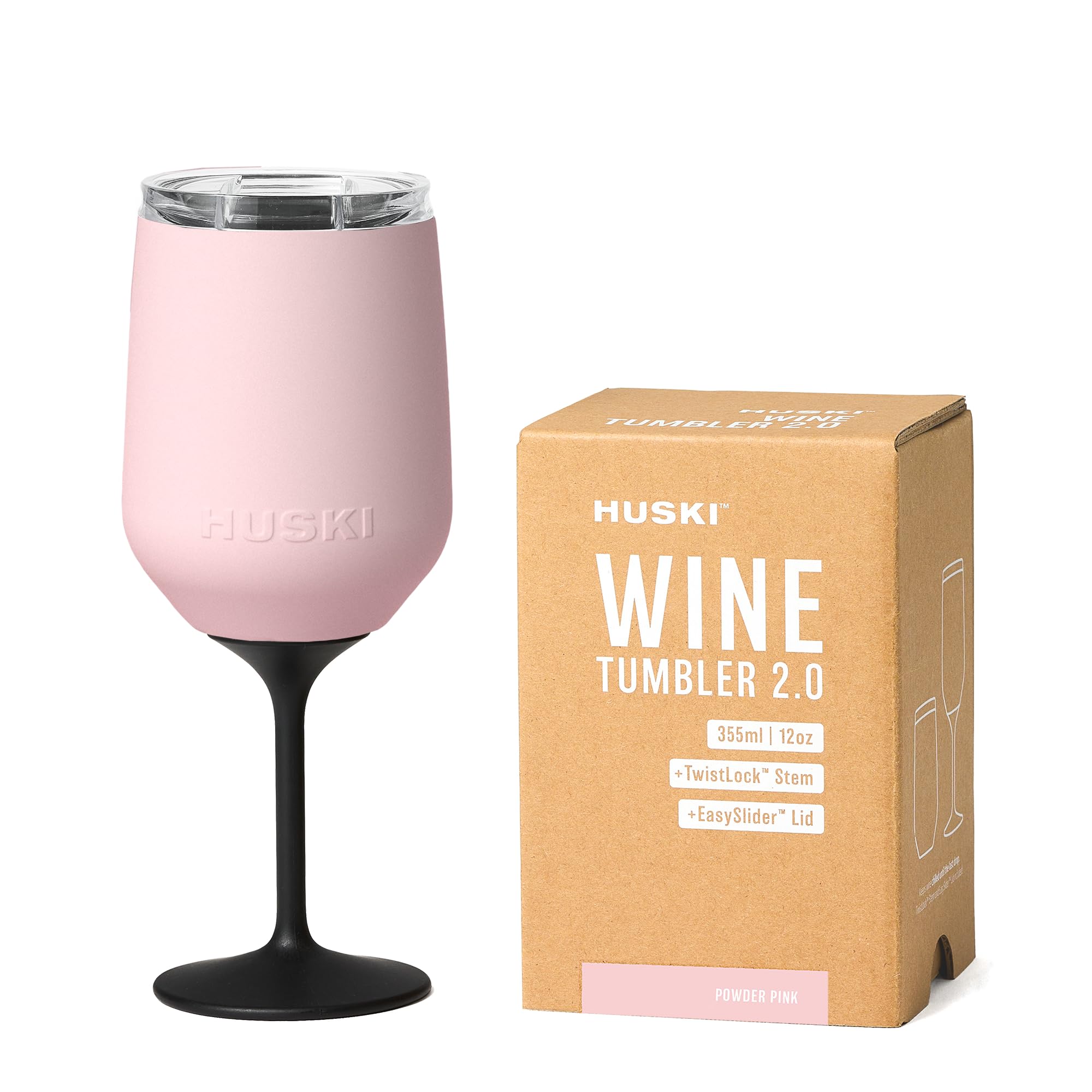 Vaso Huski 2.0 con tapa deslizante mantiene el vino limpio y sin salpicaduras.