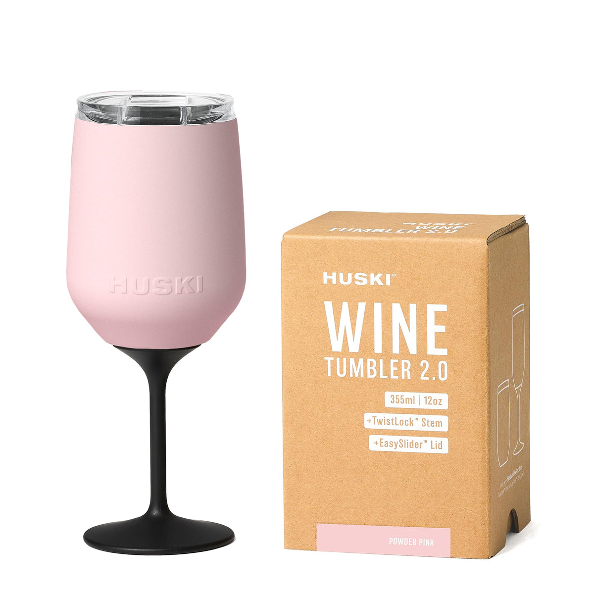 Vaso Huski 2.0 con tapa deslizante mantiene el vino limpio y sin salpicaduras.
