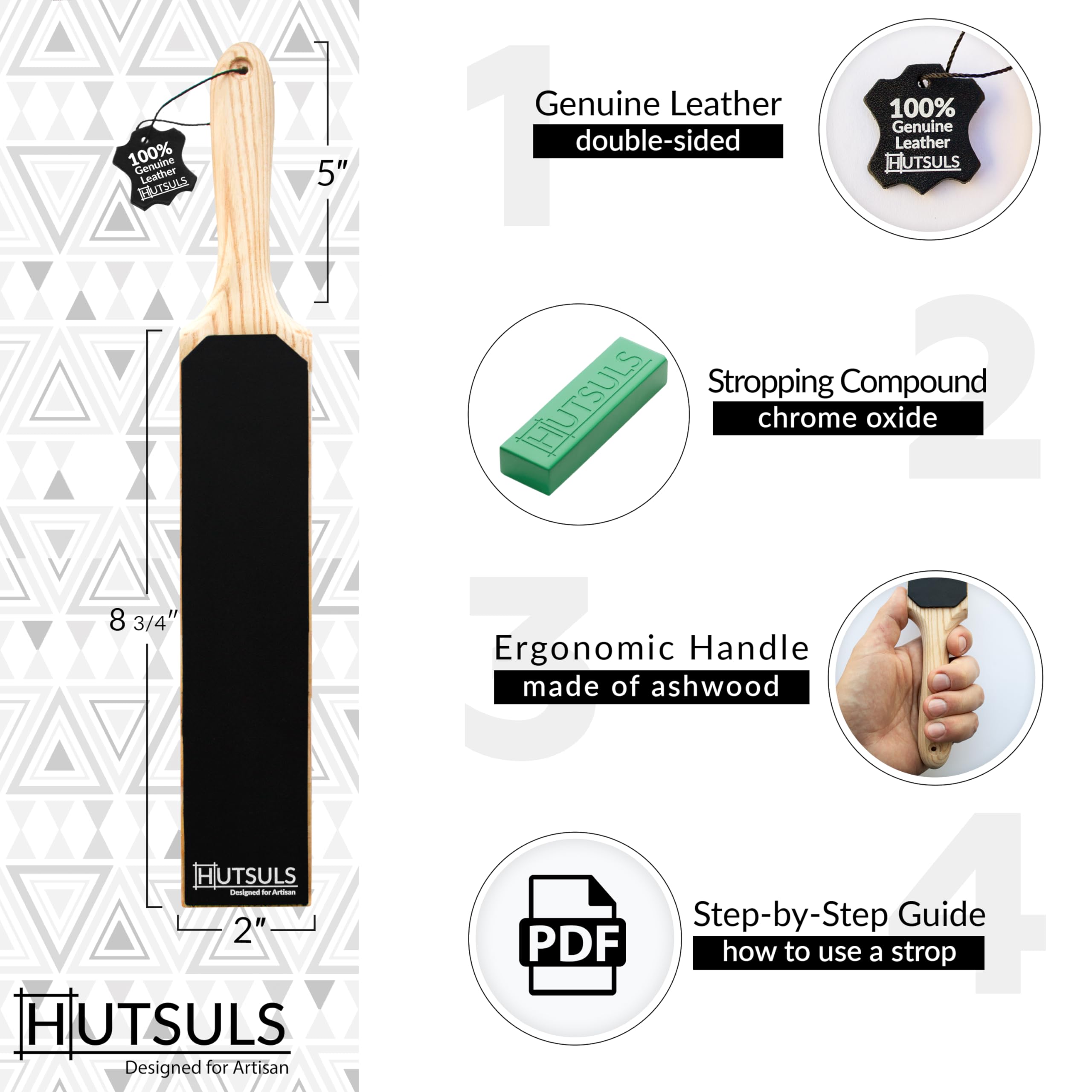 Hutsuls tabla lustrar cuchillos afilados con guía integrada.